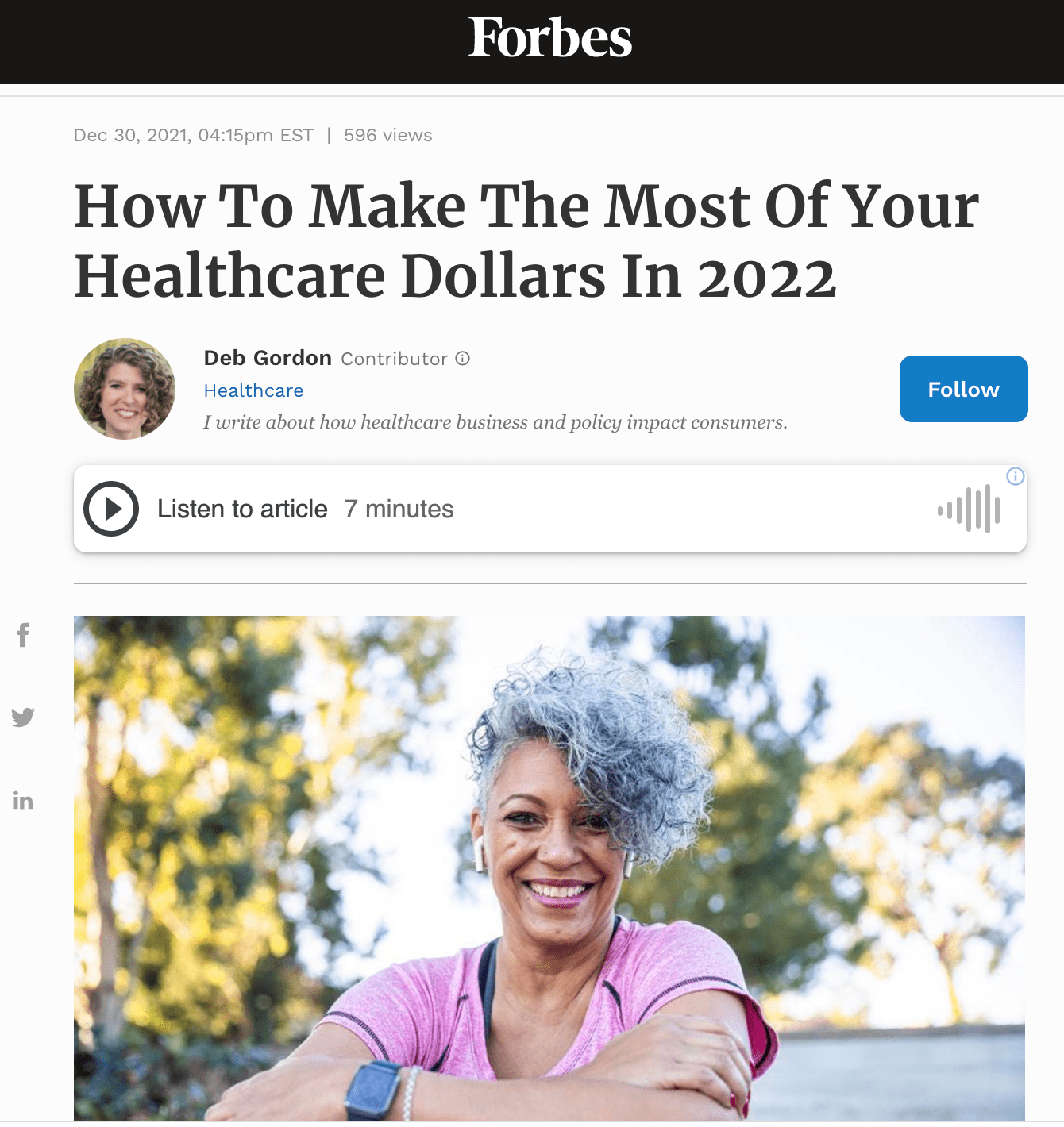 Screenshot of online article on Forbes website featuring Strength to Love Free Clinic